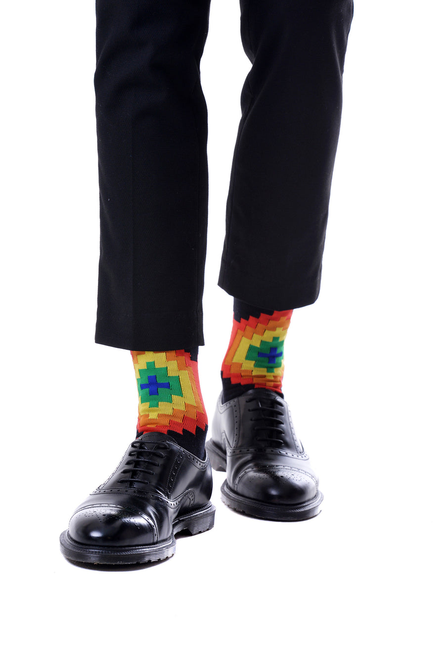 Mens Rainbow Pixel Novelty Crew Fun Dress Socks