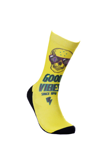Mens Good Vibes Hong Kong Yellow Novelty Crew Socks