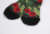 Mens Green Camouflage X Rose Novelty Crew Socks